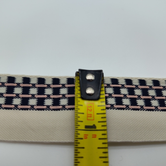 Vintage French Ribbon 1950s Cream Navy Pink Woven Trim Two (2) Yards - Picture 5 of 5